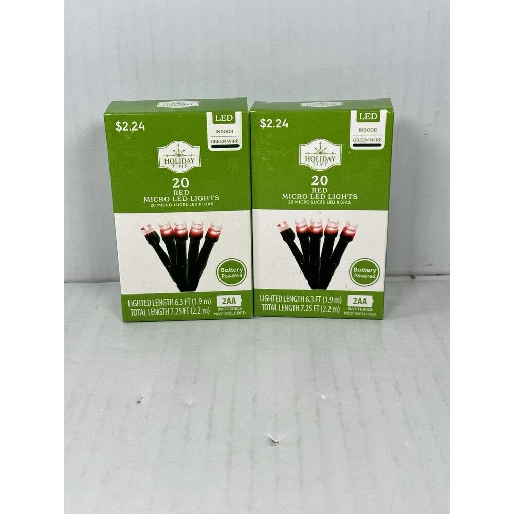 Holiday Time 20 Red Micro LED Christmas Lights Battery Power Indoor (Pack Of 2)